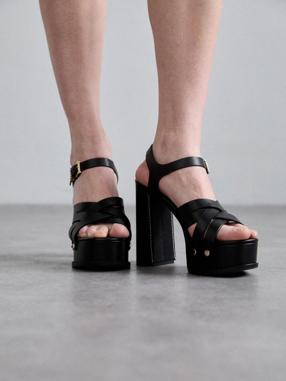 Michael Kors Black Platform Sandals with Gold Accents